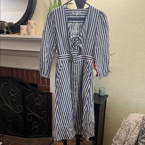 Madewell Navy and White Striped Long Sleeve Dress
